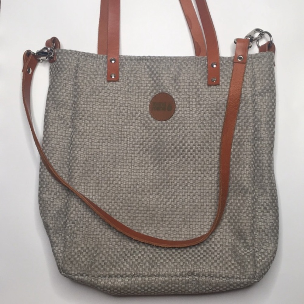 ManaMana Grey Large Tote Bag with leather straps